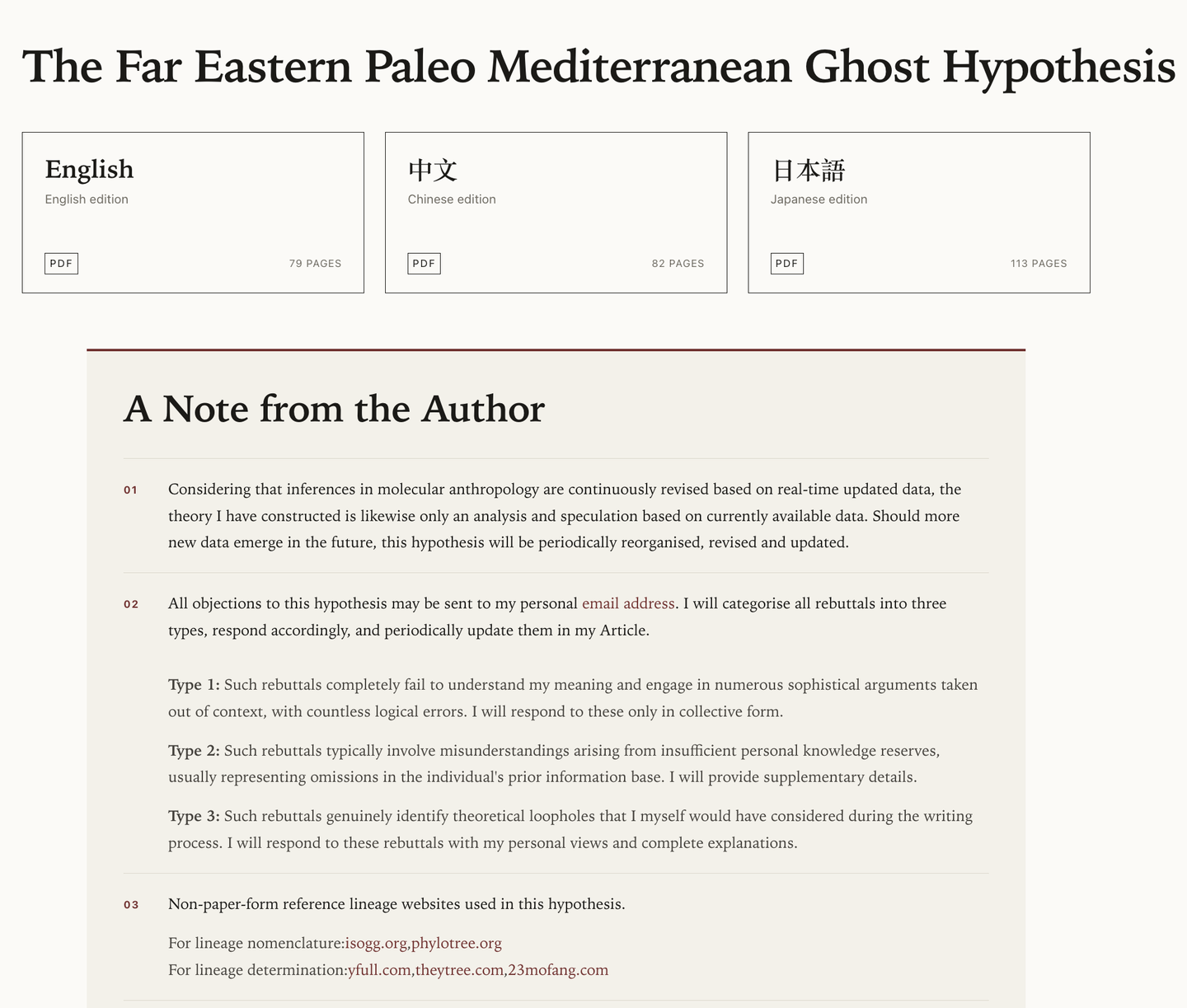 The Hypothesis page on Mediterraneism.com