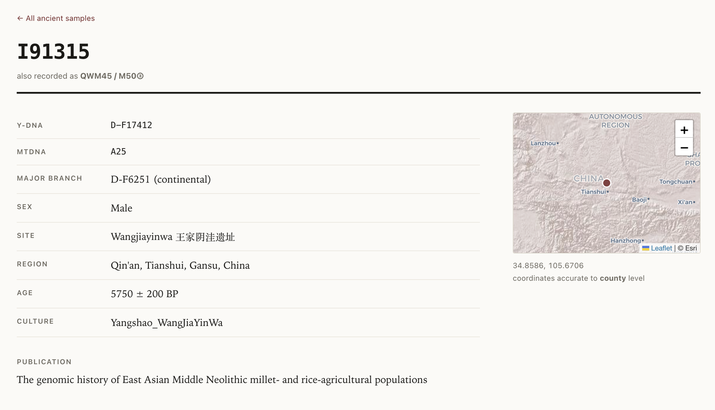 Detailed information for the Wangjiayinwa sample I91315