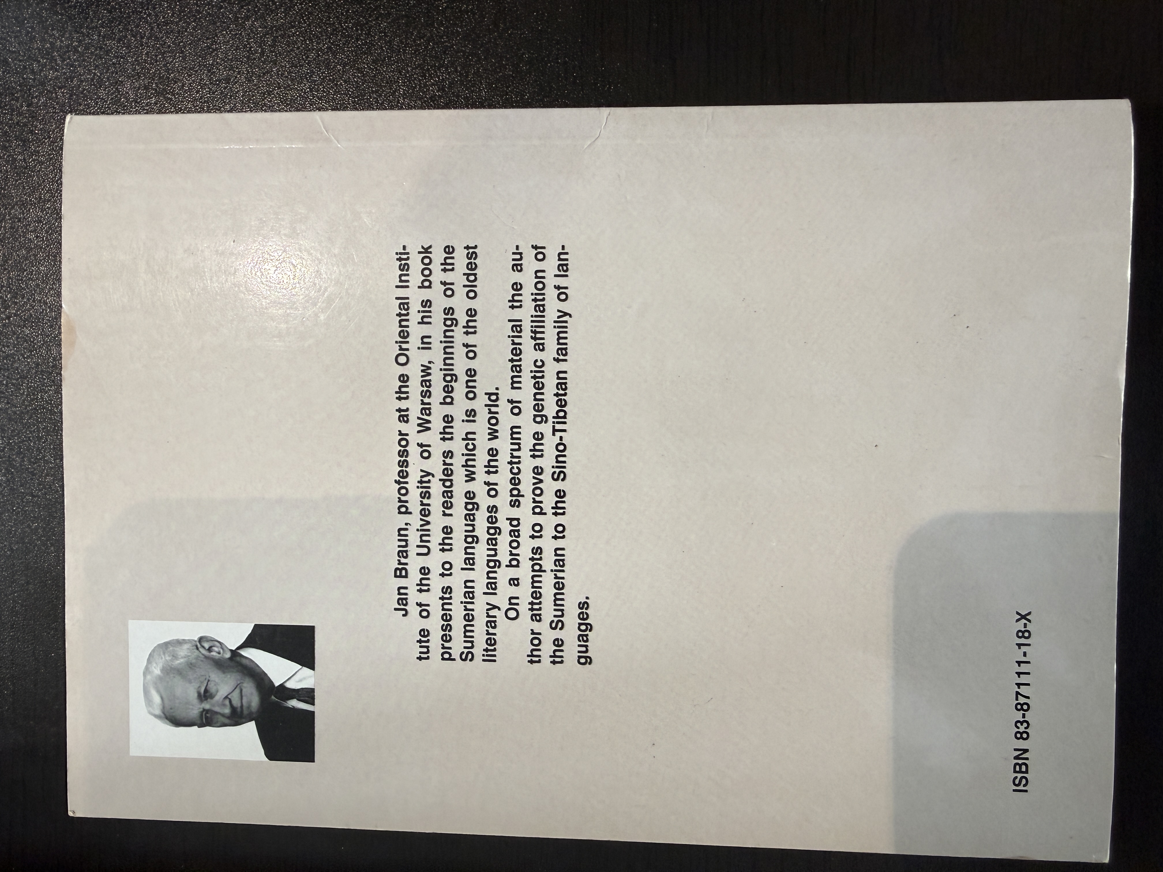 Back cover of the site author's physical copy of Sumerian and Tibeto-Burman
