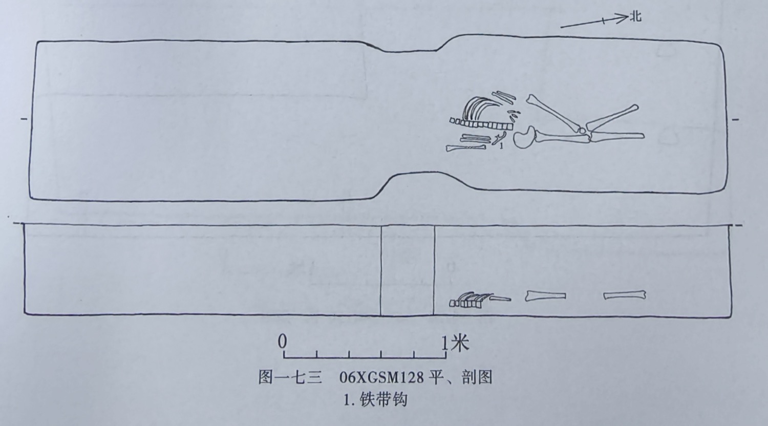 Plan and section drawing of tomb 06XGSM128 at the Xisima site