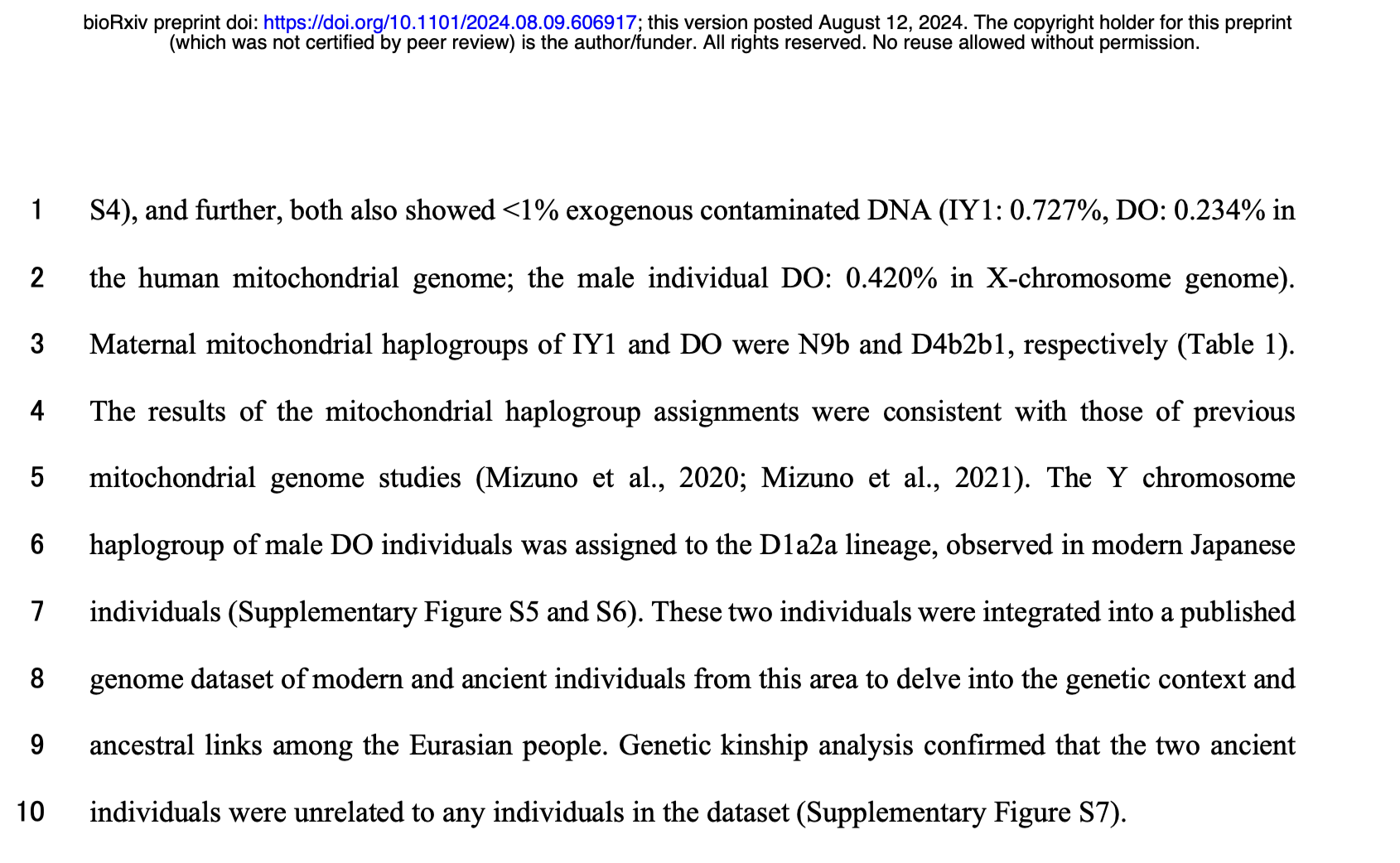 Paper excerpt reporting DO maternal and paternal haplogroups